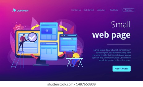 Digital technology. Search engine optimization. Website constructor. Microsite development, small web page, microsite web design concept. Website homepage landing web page template.