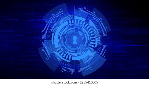 Digital technology secure blue background concept, cyber security access privacy key unlock, abstract tech innovation future data, crime hacker big data safe, network connection, illustration vector