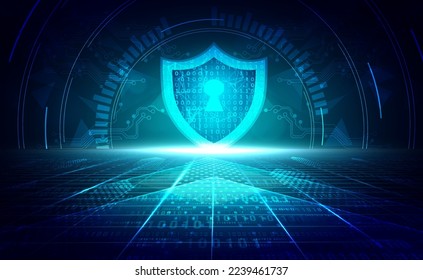 Digital technology secure blue green background concept, cyber security access privacy unlock, abstract tech innovation future, crime hacker big data safe, network connection, illustration vector 3d