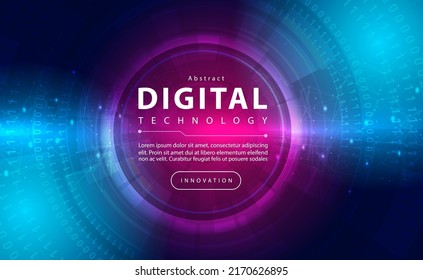 Digital technology security banner pink blue background concept, binary code technology light effect, abstract tech purple, innovation future data, big data, lines dots connection, illustration vector