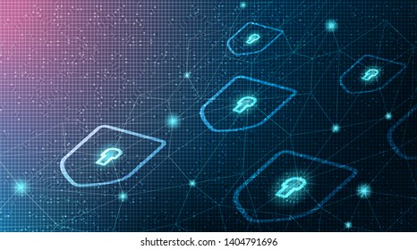 Digital Technology Shield Security,protection and connection Concept background design.vector illustration.