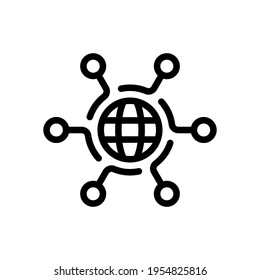 Digital technology, social network, global connect, simple business logo. Black icon on white background