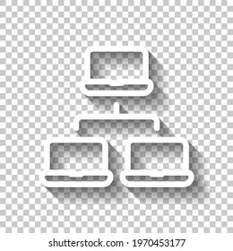 Digital technology, social network, global connect, simple business logo. White linear icon with editable stroke and shadow on transparent background