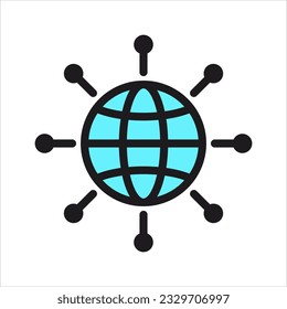 Digital technology, social network, global connect, simple business logo. Black icon on white background