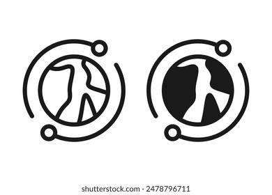 Digital technology, social network, global connect, simple business logo. Black icon on blank background