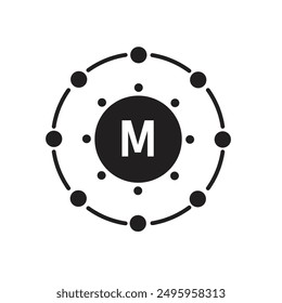 Tecnología digital, red social, conexión global, logotipo sencillo de M business. Icono negro sobre fondo blanco