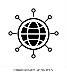 Digital technology, social networks, global connections, simple business logo. Black icon on black and white background.