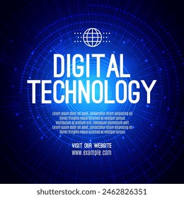 Digital technology social post banner sale template blue background, abstract cyber information communication, innovation future tech data, internet network connection, Ai big data illustration vector
