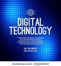 Digital technology social post banner sale template blue background, abstract cyber information communication, innovation future tech data, internet network connection, Ai big data illustration vector