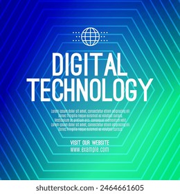Tecnología digital social post venta de Anuncio Plantilla verde azul de fondo, comunicación abstracta de la información cibernética, innovación futura tecnología de datos, conexión de red de Internet, Ilustración de Big Data de Ai