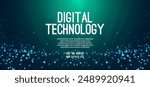 Digital technology speed connect blue green background, cyber nano information, abstract communication, innovation future tech data, internet network connection, Ai big data, line dot illustration