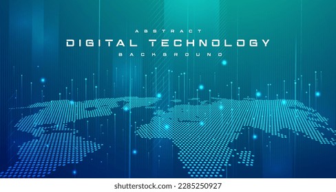 Velocidad de la tecnología digital conectar fondo verde azul, información de nano cibernético, comunicación abstracta, innovación datos tecnológicos futuros, conexión de red de internet, Ai big data, ilustración de punto de línea 3d