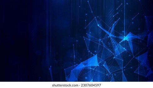 Digital technology speed connect blue background, cyber nano information, abstract communication, innovation future tech data, internet network wifi connection, Ai big data, line dot illustration 3d