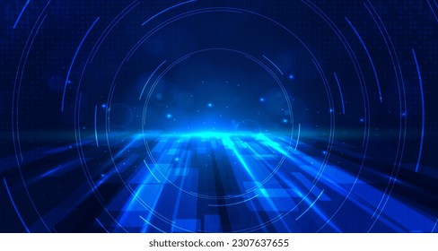 Velocidad de la tecnología digital conectar fondo azul, información cibernética, comunicación abstracta, innovación datos tecnológicos futuros, conexión de red de internet, Ai big data, ilustración de punto de línea vector 3d