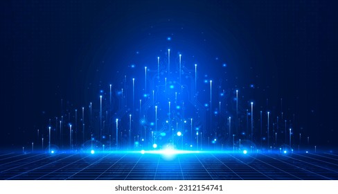 Digital technology speed connect blue background, cyber nano information, abstract communication, innovation future tech data, internet network connection, Ai big data, line dot illustration 3d vector