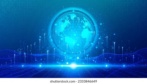 Velocidad de la tecnología digital conectar fondo verde azul, información de nano cibernético, comunicación abstracta, innovación datos tecnológicos futuros, conexión de red de internet, Ai big data, ilustración de punto de línea 3d
