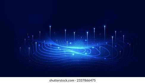 Digital technology speed connect blue green background, cyber nano information, abstract communication, innovation future tech data, internet network connection, Ai big data, line dot illustration 3d