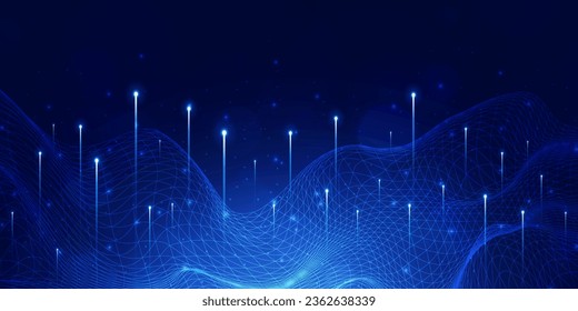 Digitale Geschwindigkeit verbindet blauen Hintergrund, Cyber-Nano-Informationen, abstrakte Kommunikation, Innovation, zukünftige Technologie-Daten, Internetnetzanschluss, Ai Big Data, Linie Dot-Illustration 3d-Vektorgrafik