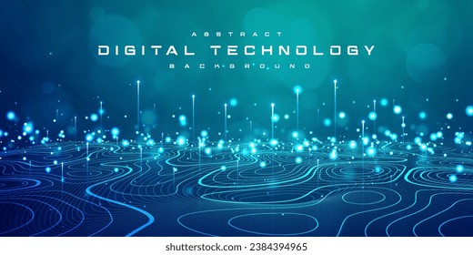 Digitale Geschwindigkeit verbindet blauen grünem Hintergrund, Cyber-Nano-Informationen, abstrakte Kommunikation, Innovation, zukünftige Technologie-Daten, Internet-Netzwerkverbindung, Ai Big Data, Linie Dot-Illustration 3d