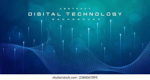 Digital technology speed connect blue green background, cyber nano information, abstract communication, innovation future tech data, internet network connection, Ai big data, line dot illustration 3d