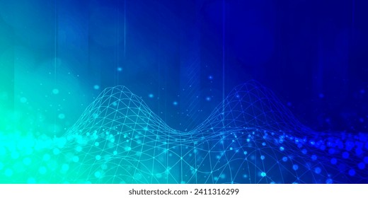 Digital technology speed connect blue green background, cyber nano information, abstract communication, innovation future tech data, internet network connection, Ai big data, line dot illustration