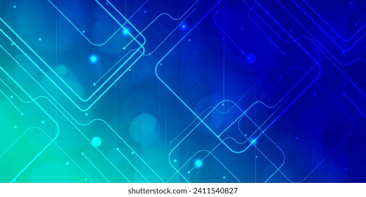 Digital technology speed connect blue green background, cyber nano information, abstract communication, innovation future tech data, internet network connection, Ai big data, line dot illustration