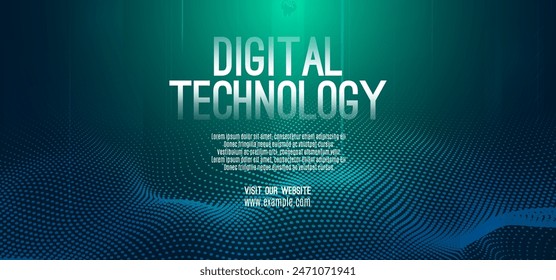 Digital technology speed connect blue green background, cyber nano information, abstract communication, innovation future tech data, internet network connection, Ai big data, line dot illustration 3d