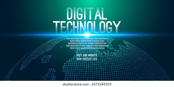 La velocidad de la tecnología digital conecta el fondo verde azul, información del nano cibernético, comunicación abstracta, datos tecnológicos futuros de la innovación, conexión de la red de Internet, Ai big data, ilustración de punto de línea 3d