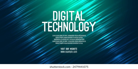 Digital technology speed connect blue green background, cyber nano information, abstract communication, innovation future tech data, internet network connection, Ai big data, line dot illustration