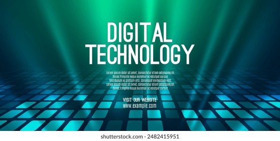 Digital technology speed connect blue green background, cyber nano information, abstract communication, innovation future tech data, internet network connection, Ai big data, line dot illustration 3d