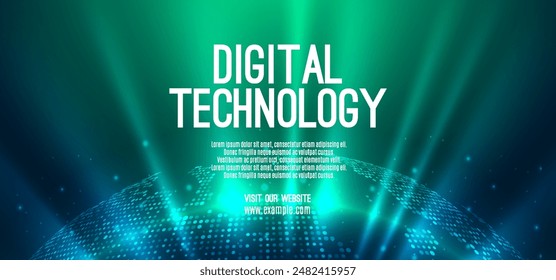 Digital technology speed connect blue green background, cyber nano information, abstract communication, innovation future tech data, internet network connection, Ai big data, line dot illustration 3d