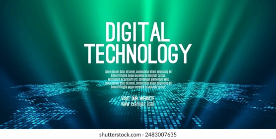 Digital technology speed connect blue green background, cyber nano information, abstract communication, innovation future tech data, internet global network connection, Ai big data, illustration 3d