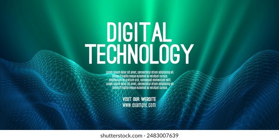 Digital technology speed connect blue green background, cyber nano information, abstract communication, innovation future tech data, internet global network connection, Ai big data, illustration 3d