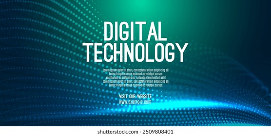 La velocidad de la tecnología digital conecta el fondo verde azul, información nano cibernética, comunicación abstracta, innovación, datos tecnológicos futuros, conexión de red de Internet, datos grandes de IA, ilustración de puntos de línea 3d