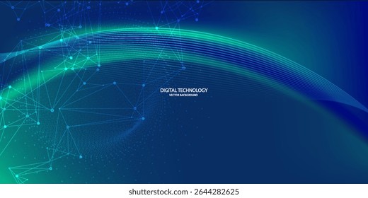 Digital technology speed connect blue green background, cyber nano information, abstract communication, innovation future tech data,vector eps10