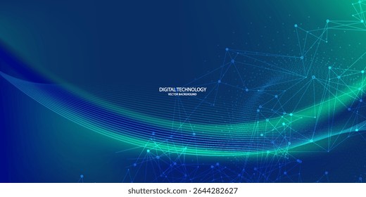 La velocidad de la tecnología digital conecta el fondo verde azul, información nano cibernética, comunicación abstracta, innovación datos tecnológicos futuros, Vector eps10