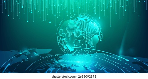 Digitale Technologie Geschwindigkeit verbinden blaugrünen Hintergrund, Cyber-Nano-Informationen, abstrakte Kommunikation, Innovation Zukunft Tech-Daten, Internet-Netzwerk-Verbindung, Ai Big Data, Linie Punkt Illustration