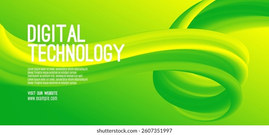Digital technology speed connect yellow green background, cyber nano information, abstract communication, innovation future tech data, internet network connection, Ai big data, line dot illustration