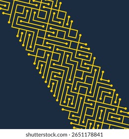 Digital technology speed connect yellow dark blue background, abstract communication, innovation future tech data, internet network connection, Ai big data, line dot illustration.