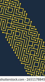 La velocidad de la tecnología digital conecta el fondo amarillo azul oscuro, la comunicación abstracta, la innovación, los datos futuros de la tecnología, la conexión de la red de Internet, los datos grandes del aire, la ilustración del punto de la línea.
