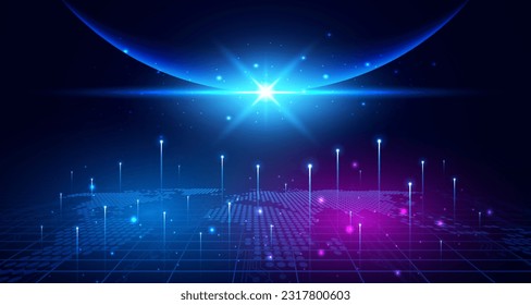 Digital technology speed internet network connection blue purple background, cyber information, abstract speed connect communication, innovation metaverse futuristic tech, Ai big data, illustration 3d