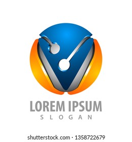 Digital technology sphere with letter V concept design. Symbol graphic template element 