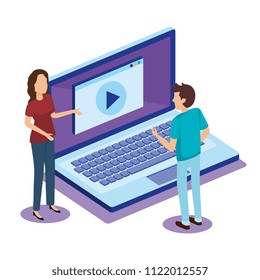 digital technology with teamwork people isometric