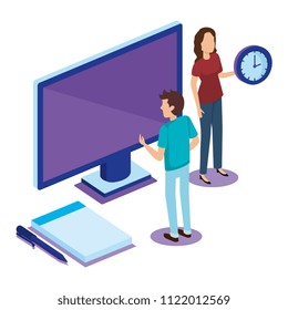 digital technology with teamwork people isometric