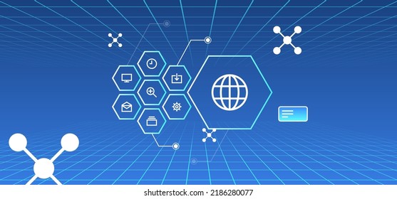 Digital technology transformation of virtual reality and network data system concept flat vector illustration.
