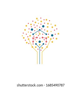 Digital technology tree icon. Colorful tech tree logo