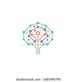 Digital technology tree icon. Colorful tech tree logo