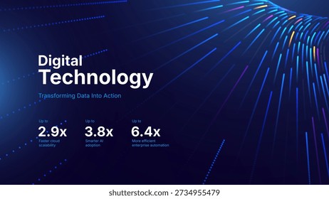 Digital Technology Vector Background. Futuristic AI Tech Banner With Glowing Abstract Connections. Innovation And Cyber Security Presentation Backdrop. 