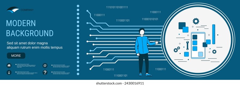 Digital technology vector banner design template. Mobile application development concept