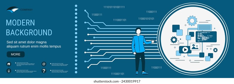 Digital technology vector banner design template. Content management system concept